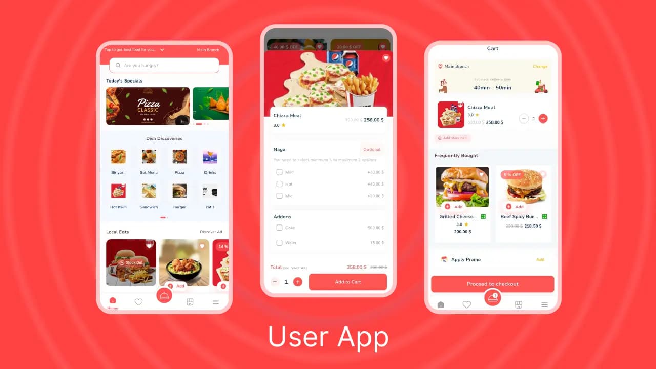 Restaurant App €1800 en €250/maand, inclusief Klanten-, Keuken- en Bezorgersapps